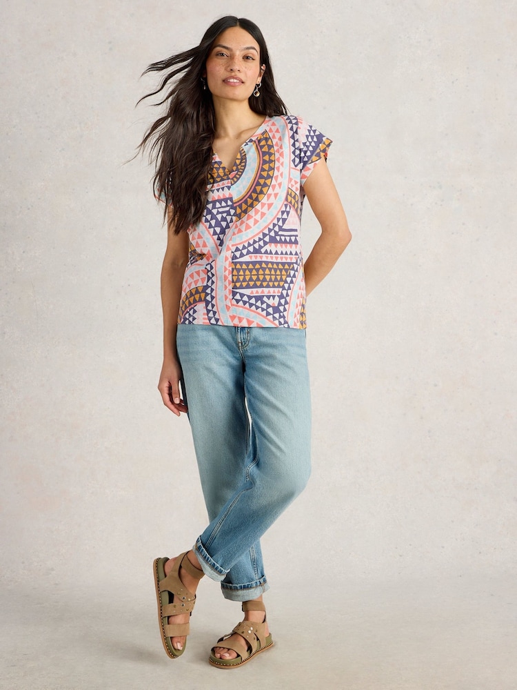 White Stuff Natural Nelly Notch Neck 100% Cotton T-Shirt - Image 1 of 6