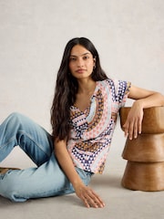 White Stuff Natural Nelly Notch Neck 100% Cotton T-Shirt - Image 4 of 6