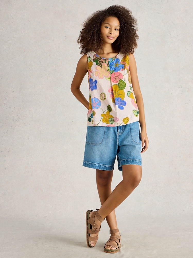 White Stuff cream 100% Organic Cotton Paradise Cotton Vest - Image 1 of 6