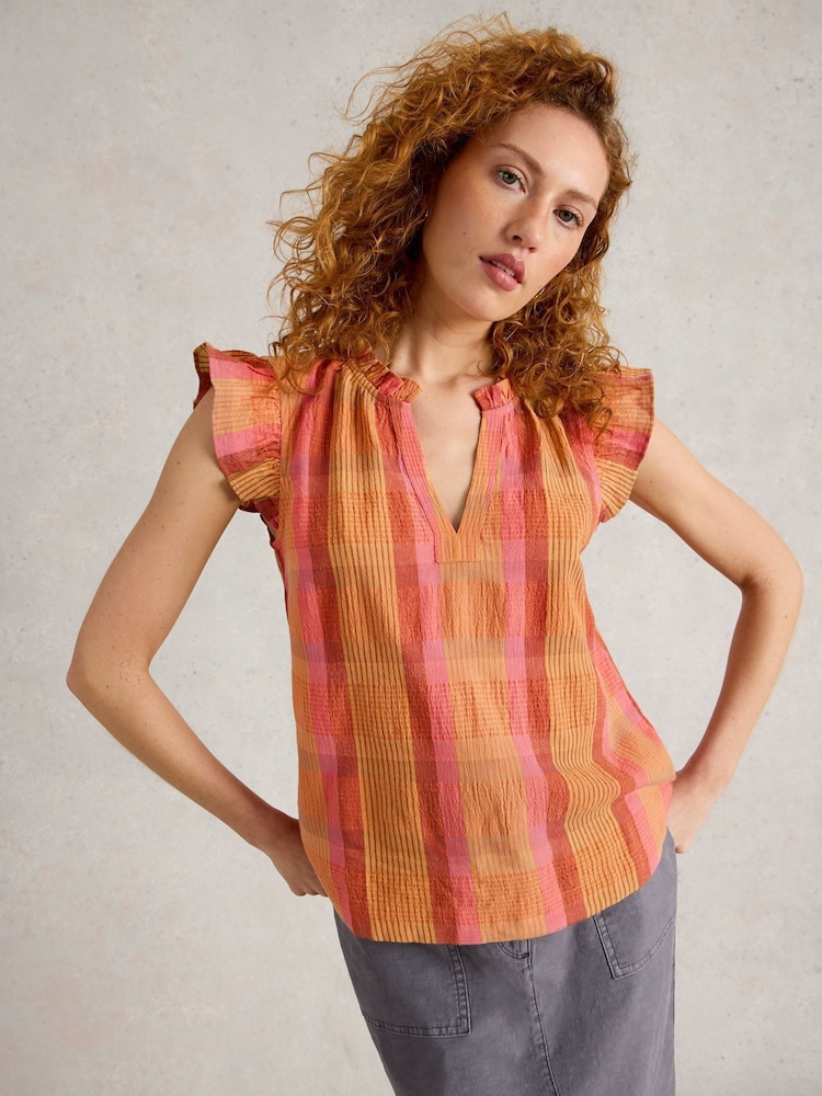 White Stuff Pink 100% Organic Cotton Rosie Check Cotton Vest - Image 1 of 6