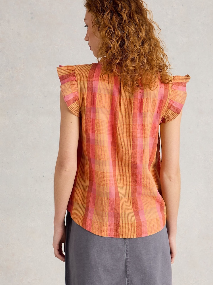 White Stuff Pink 100% Organic Cotton Rosie Check Cotton Vest - Image 2 of 6
