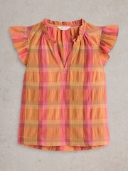 White Stuff Pink 100% Organic Cotton Rosie Check Cotton Vest - Image 5 of 6