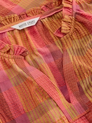 White Stuff Pink 100% Organic Cotton Rosie Check Cotton Vest - Image 6 of 6
