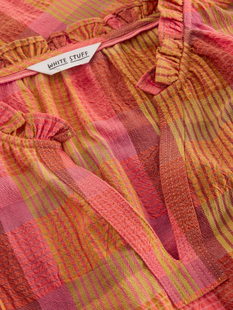 White Stuff Pink 100% Organic Cotton Rosie Check Cotton Vest - Image 6 of 6