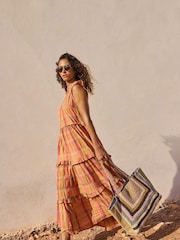 White Stuff Pink 100% Organic Cotton Rosie Check Maxi Dress - Image 1 of 7