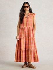 White Stuff Pink 100% Organic Cotton Rosie Check Maxi Dress - Image 2 of 7