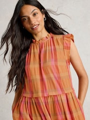 White Stuff Pink 100% Organic Cotton Rosie Check Maxi Dress - Image 5 of 7