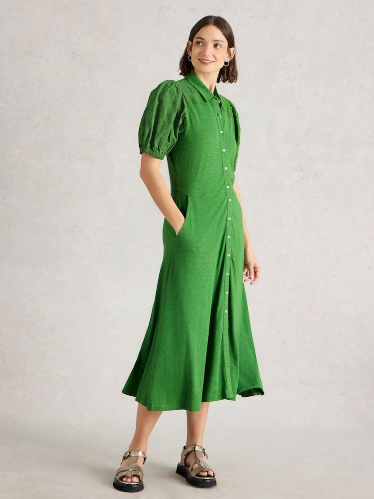 White Stuff Green Rua Broderie Shirt Dress - Image 2 of 6 White Stuff Green Rua Broderie Shirt Dress - Image 2 of 6