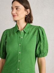 White Stuff Green Rua Broderie Shirt Dress - Image 4 of 6