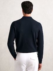 Reiss Navy Hamilton Wool Waffle-Knit Half-Zip Polo Shirt - Image 4 of 5