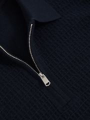 Reiss Navy Hamilton Wool Waffle-Knit Half-Zip Polo Shirt - Image 5 of 5