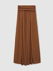 Reiss Tan Brown Saffron Jersey Ruched-Waist Maxi Skirt - Image 2 of 6