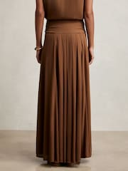 Reiss Tan Brown Saffron Jersey Ruched-Waist Maxi Skirt - Image 5 of 6