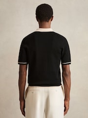 Reiss Black/Stone Baxter Compact-Knit Tipped Zip-Through Shirt - Image 4 of 5