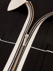 Reiss Black/Stone Baxter Compact-Knit Tipped Zip-Through Shirt - Image 5 of 5