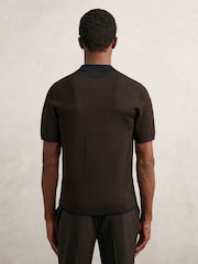 Reiss Chocolate Brown/Navy Blue Baxter Compact-Knit Tipped Zip-Through Shirt - Image 5 of 6
