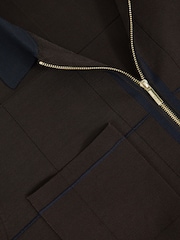 Reiss Chocolate Brown/Navy Blue Baxter Compact-Knit Tipped Zip-Through Shirt - Image 6 of 6