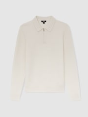 Reiss Off White Hamilton Wool Waffle-Knit Half-Zip Polo Shirt - Image 2 of 6