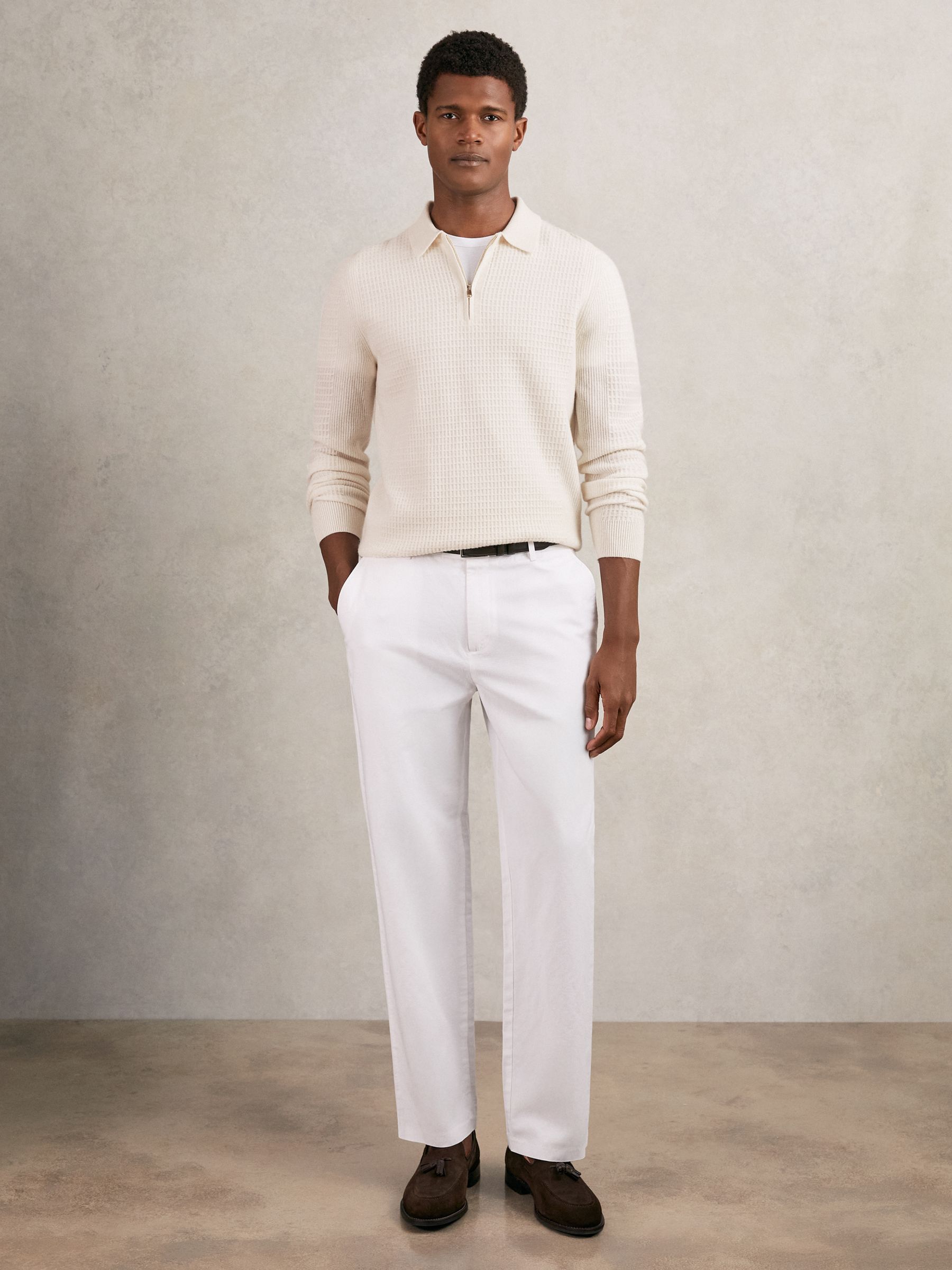 Cumpără Off White - Reiss Hamilton Wool Waffle-Knit Half-Zip Polo