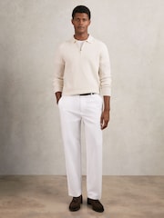 Reiss Off White Hamilton Wool Waffle-Knit Half-Zip Polo Shirt - Image 3 of 6