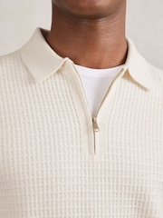Reiss Off White Hamilton Wool Waffle-Knit Half-Zip Polo Shirt - Image 4 of 6