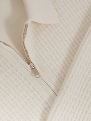 Reiss Off White Hamilton Wool Waffle-Knit Half-Zip Polo Shirt - Image 6 of 6