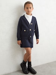 Reiss Navy Mila Knitted Embossed-Button Cardigan - Image 2 of 3