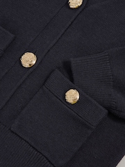 Reiss Navy Mila Knitted Embossed-Button Cardigan - Image 3 of 3