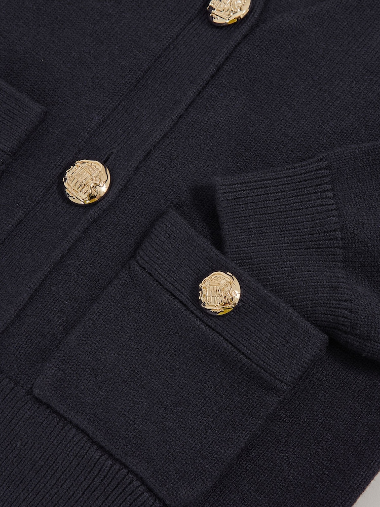 Reiss Navy Mila Knitted Embossed-Button Cardigan - Image 3 of 3