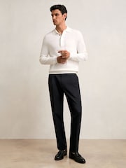 Reiss Navy Complex Regular Fit Herringbone Trousers With Cotton - Image 1 of 6