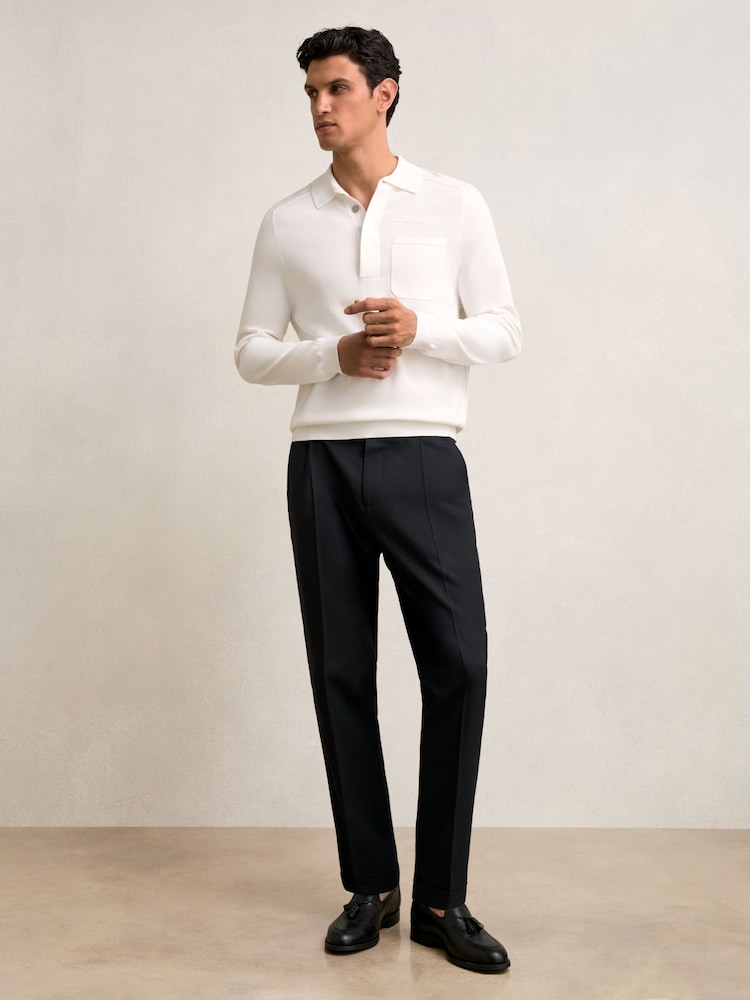 Reiss Navy Complex Regular Fit Herringbone Trousers With Cotton - Image 1 of 6