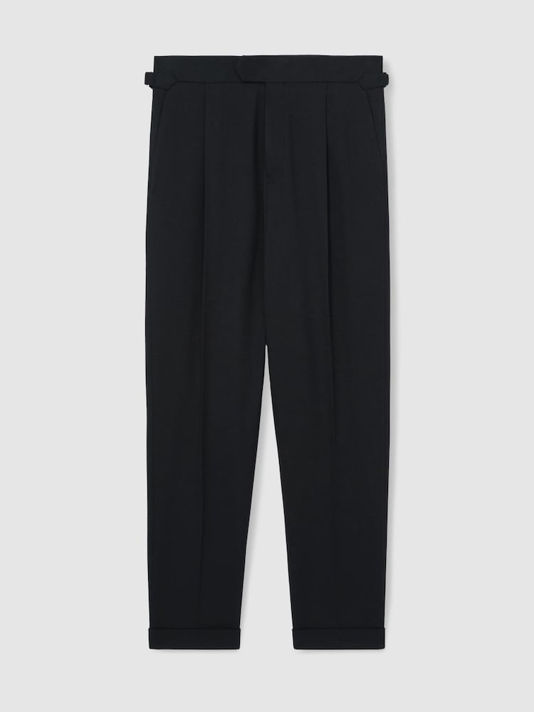 Reiss Navy Complex Regular Fit Herringbone Trousers With Cotton - Image 2 of 6