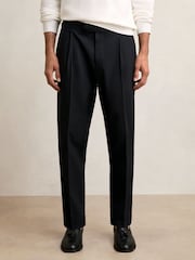Reiss Navy Complex Regular Fit Herringbone Trousers With Cotton - Image 3 of 6
