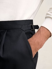 Reiss Navy Complex Regular Fit Herringbone Trousers With Cotton - Image 4 of 6