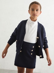 Reiss Navy Tillie Knitted Button-Detail A-Line Skirt - Image 1 of 4