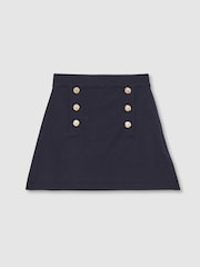 Reiss Navy Tillie Knitted Button-Detail A-Line Skirt - Image 2 of 4