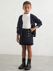 Reiss Navy Tillie Knitted Button-Detail A-Line Skirt - Image 3 of 4