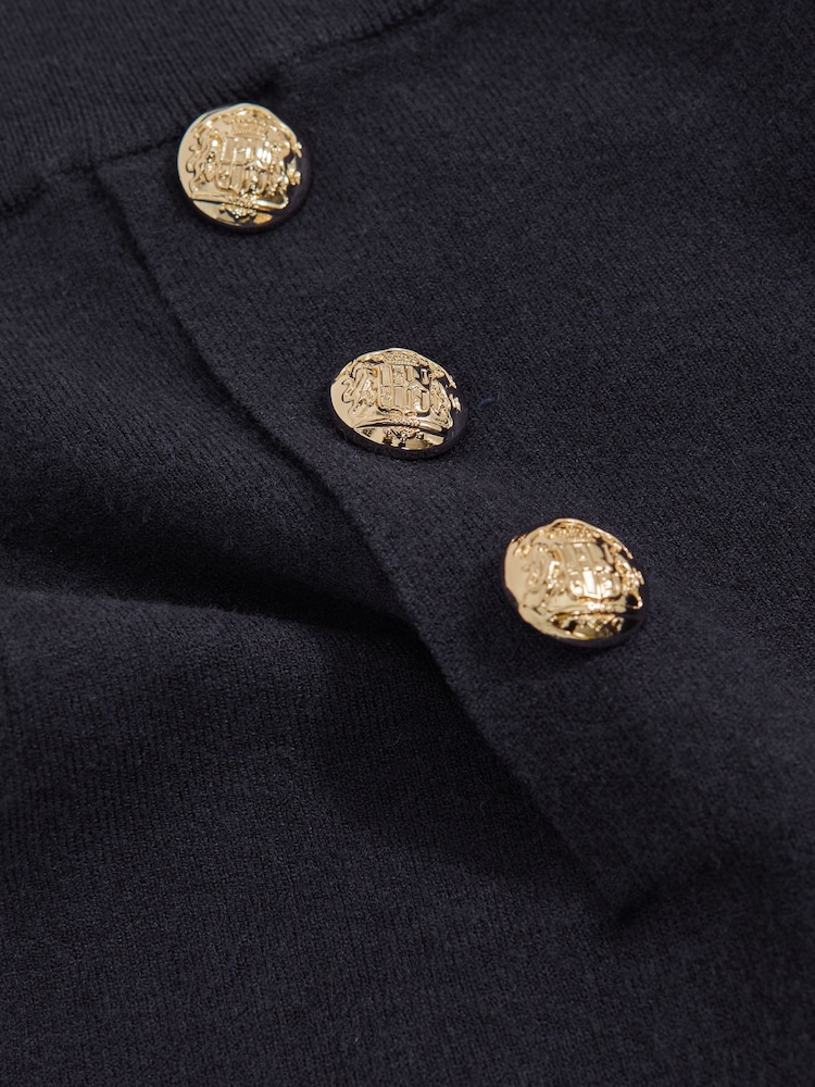 Reiss Navy Tillie Knitted Button-Detail A-Line Skirt - Image 4 of 4