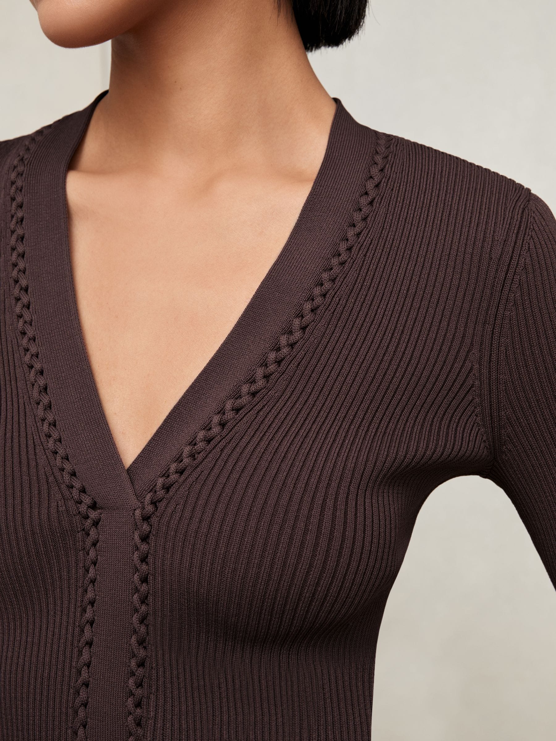 Buy Reiss Mocha Brown Lauri Craft-Stitch Rib-Knit Top from Next USA