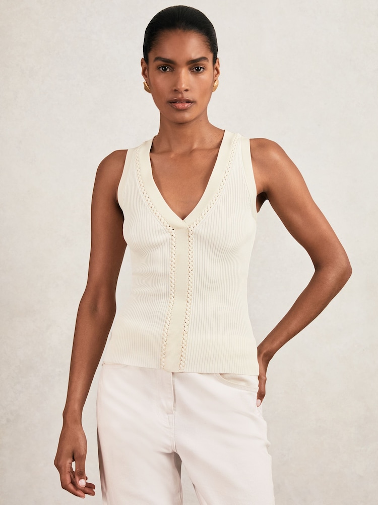 Reiss Ivory/Ecru Lanette Craft-Stitch Rib-Knit Vest - Image 1 of 5 Reiss Ivory/Ecru Lanette Craft-Stitch Rib-Knit Vest - Image 1 of 5