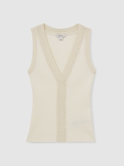 Reiss Ivory/Ecru Lanette Ribbed Knit Craft Stitch Vest Top - Image 2 of 6