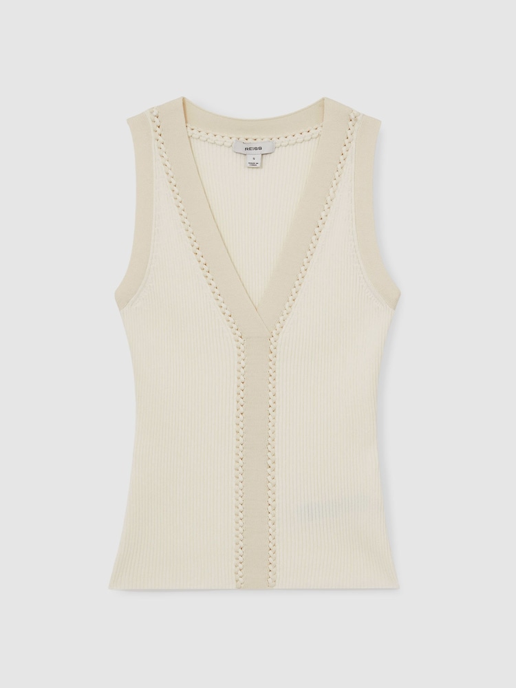 Reiss Ivory/Ecru Lanette Craft-Stitch Rib-Knit Vest - Image 2 of 5 Reiss Ivory/Ecru Lanette Craft-Stitch Rib-Knit Vest - Image 2 of 5