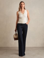 Reiss Ivory/Ecru Lanette Ribbed Knit Craft Stitch Vest Top - Image 3 of 6