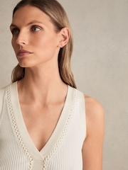 Reiss Ivory/Ecru Lanette Ribbed Knit Craft Stitch Vest Top - Image 4 of 6