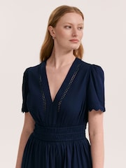 Finery Blue Wren Cotton Ric Rac Detail Tiered Midi Dress - Image 3 of 4