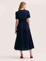 Finery Blue Wren Cotton Ric Rac Detail Tiered Midi Dress - Image 4 of 4