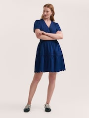 Finery Blue Reece Cotton Ric Rac Detail Short Dress - Image 1 of 4