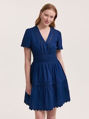 Finery Blue Reece Cotton Ric Rac Detail Short Dress - Image 3 of 4