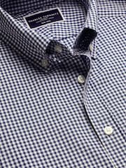 Charles Tyrwhitt Royal Blue Slim Fit Check Slim Fit Non-Iron Stretch Poplin 100% Cotton Shirt - Image 4 of 6