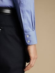 Charles Tyrwhitt Blue Slim Fit Slim Fit Non-Iron Cutaway Collar Fine Check 100% Cotton Shirt - Image 3 of 6